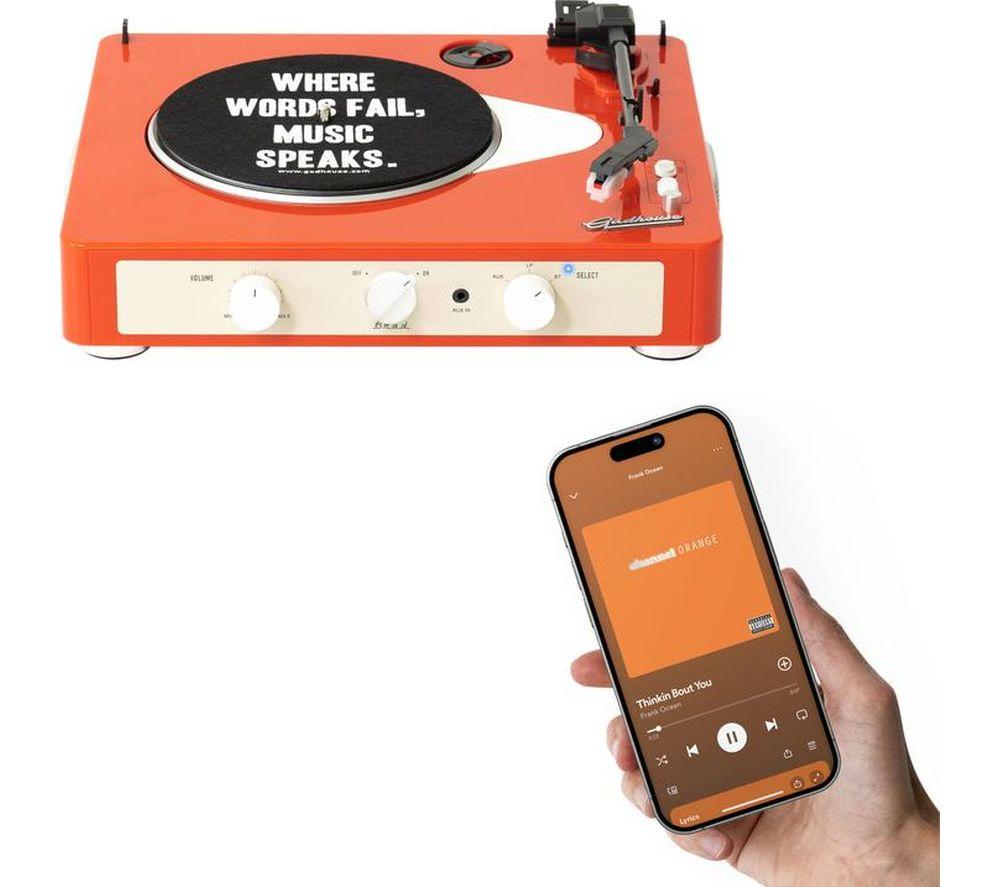 GADHOUSE Brad Retro MKII Belt Drive Bluetooth Turntable - Tangerine image number 8 of 9