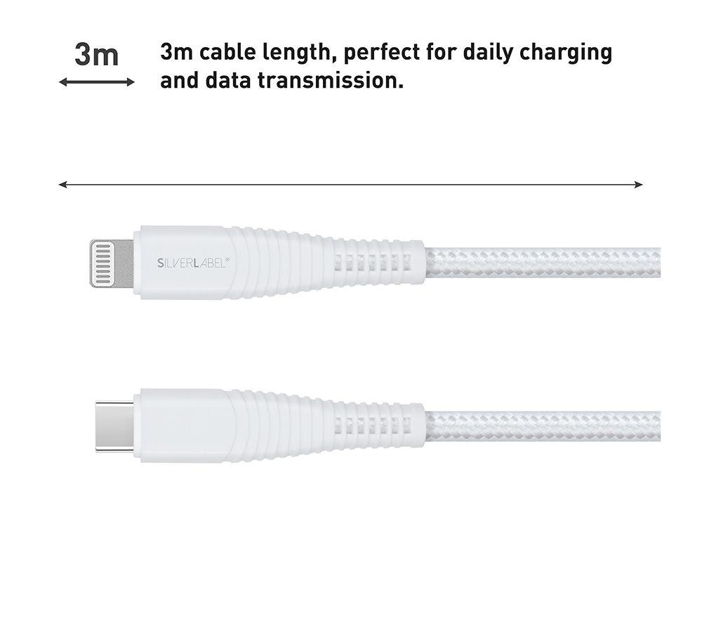 SILVERLABEL Braided USB Type-C to Lightning Cable - 3 m, White image number 3 of 7