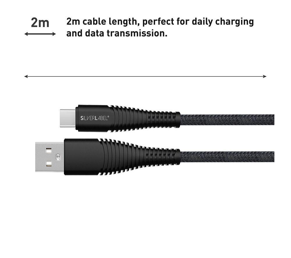 SILVERLABEL Braided USB Type-A to Type-C Cable - 2 m, Black image number 3 of 7