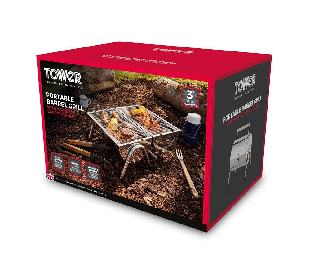 TOWER Portable Barrel Grill Charcoal BBQ - Silver image number 2 of 14