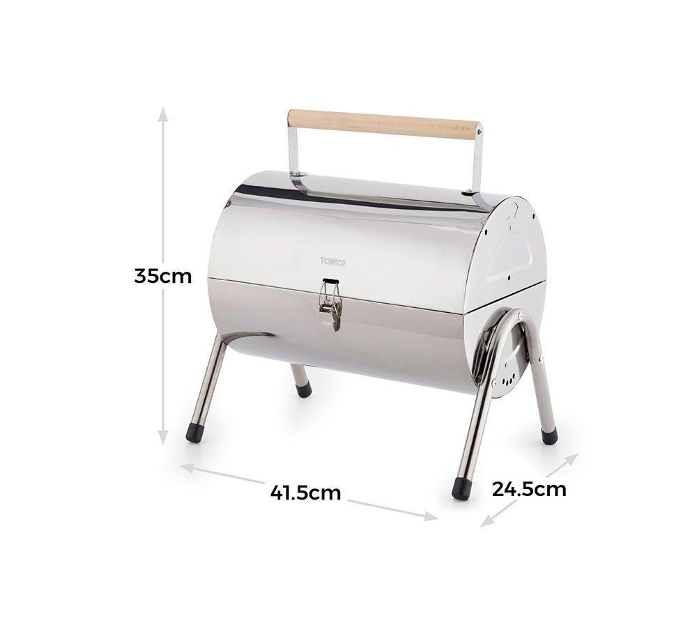 TOWER Portable Barrel Grill Charcoal BBQ - Silver image number 4 of 14