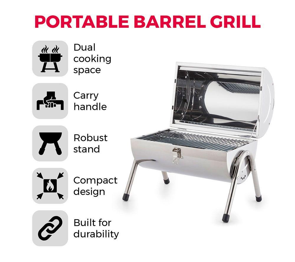 TOWER Portable Barrel Grill Charcoal BBQ - Silver image number 9 of 14
