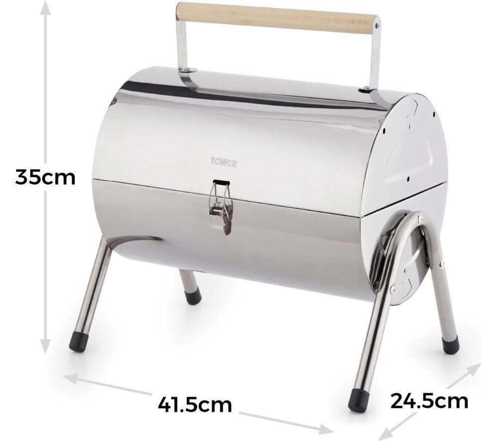 TOWER Portable Barrel Grill Charcoal BBQ - Silver image number 10 of 14