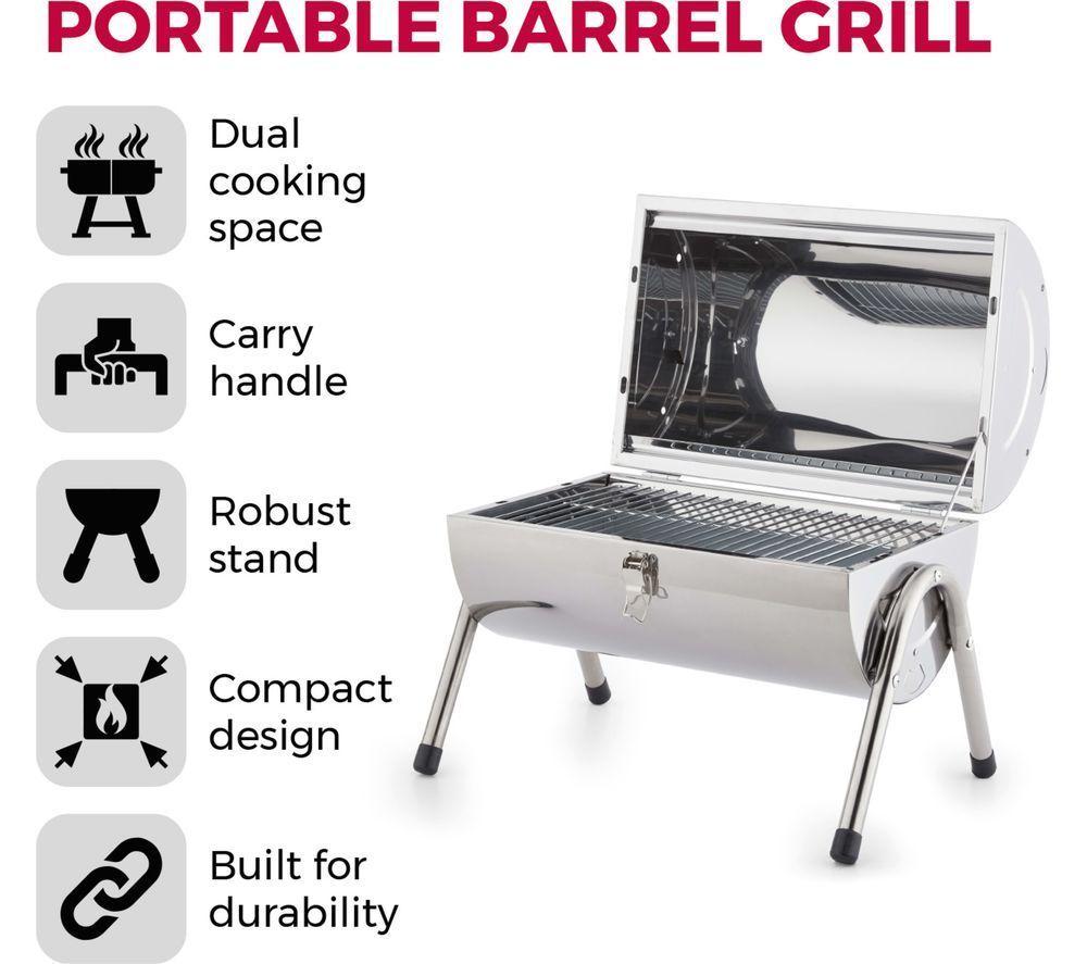 TOWER Portable Barrel Grill Charcoal BBQ - Silver image number 11 of 14
