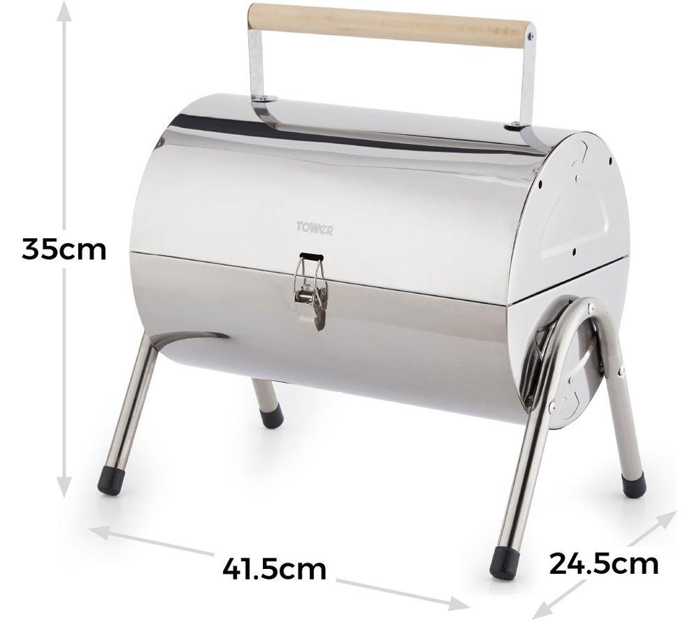 TOWER Portable Barrel Grill Charcoal BBQ - Silver image number 12 of 14