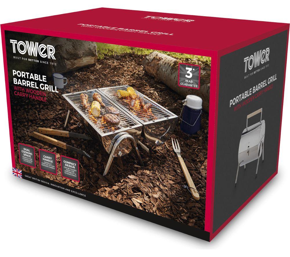 TOWER Portable Barrel Grill Charcoal BBQ - Silver image number 14 of 14
