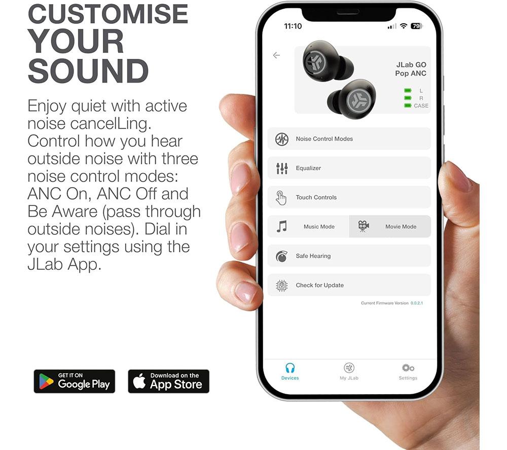 JLAB Go Pop ANC Wireless Bluetooth Noise-Cancelling Earbuds - Black image number 8 of 10