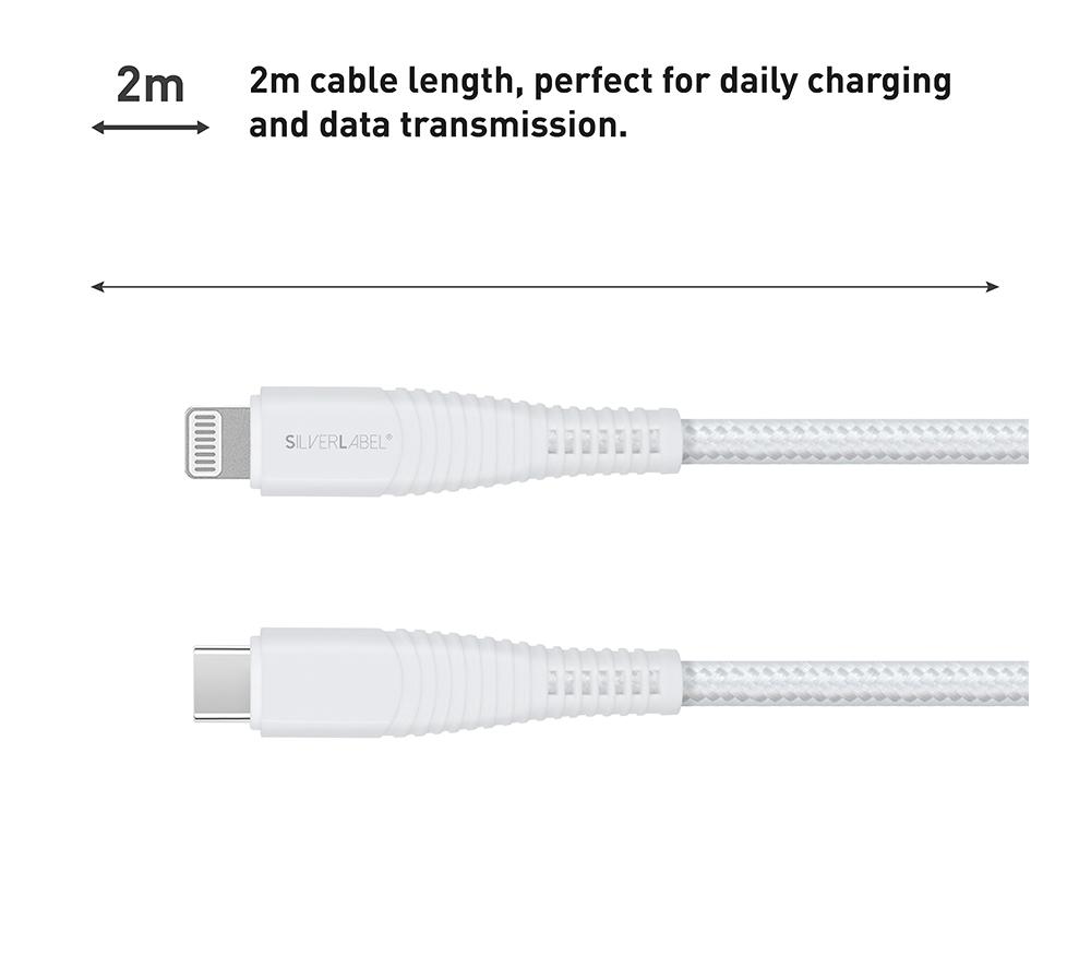 SILVERLABEL Braided USB Type-C to Lightning Cable - 2 m, White image number 3 of 7