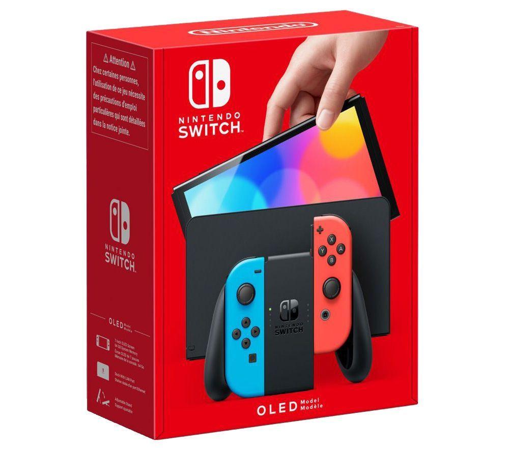 Buy NINTENDO Switch OLED Neon Red Blue Mario Kart 8 Deluxe Joy Con Racing Wheels Charging Station for Controllers Bundle Currys