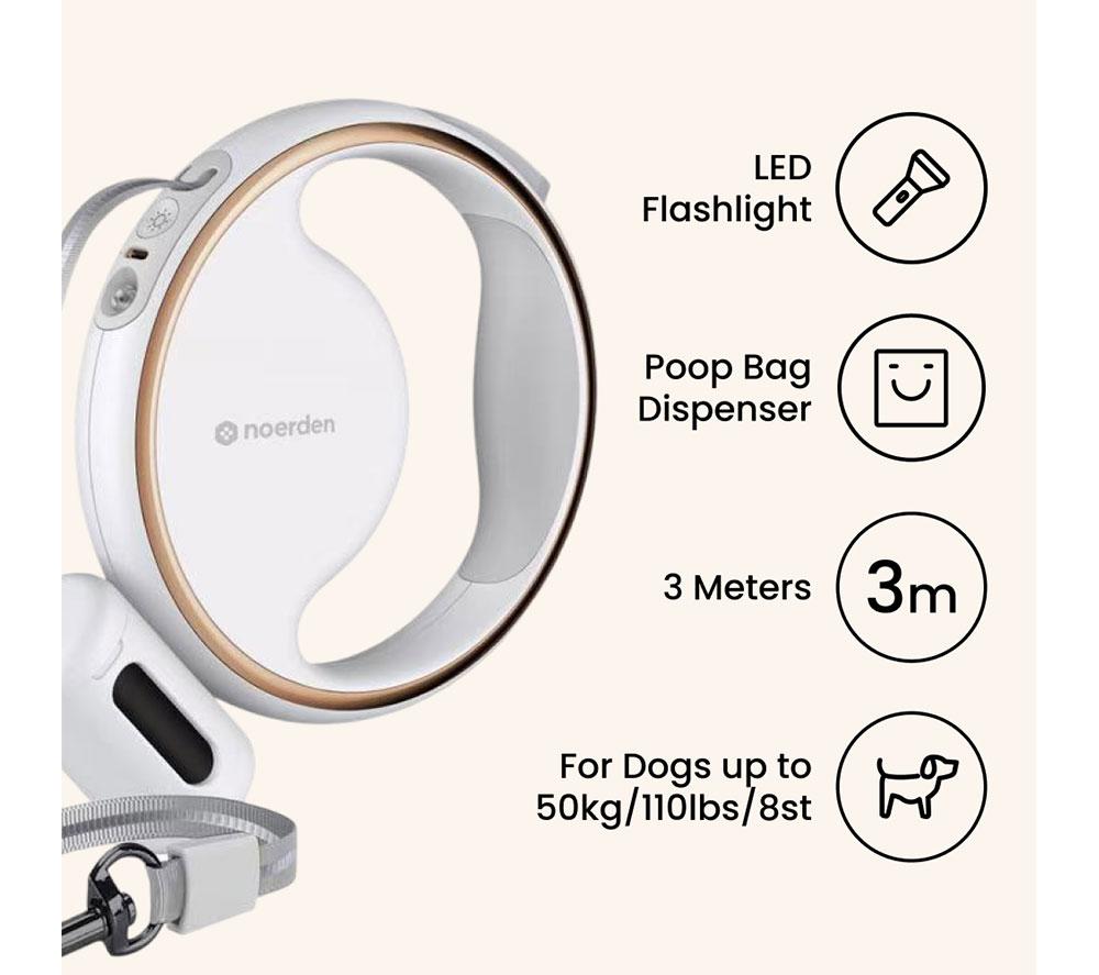 NOERDEN Lumi Retractable Pet Lead - White image number 2 of 7