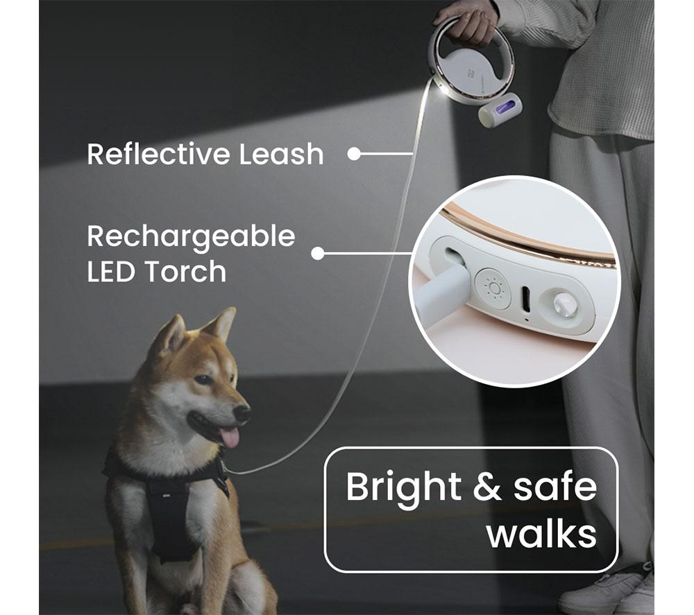 NOERDEN Lumi Retractable Pet Lead - White image number 3 of 7