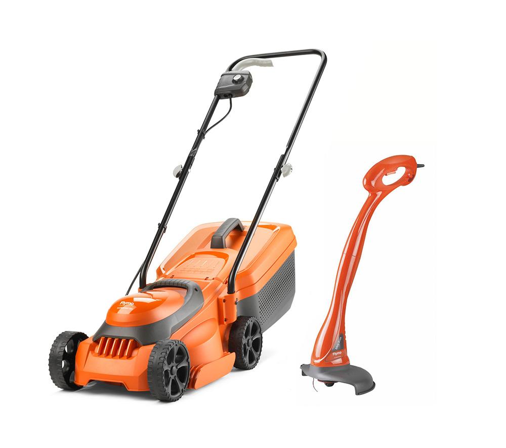 FLYMO SimpliCompact 300 Lawnmower & Mini Trim Grass Trimmer - Orange & Black