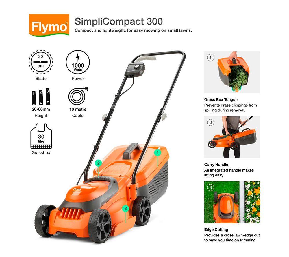 FLYMO SimpliCompact 300 Lawnmower & Mini Trim Grass Trimmer - Orange & Black image number 3 of 9