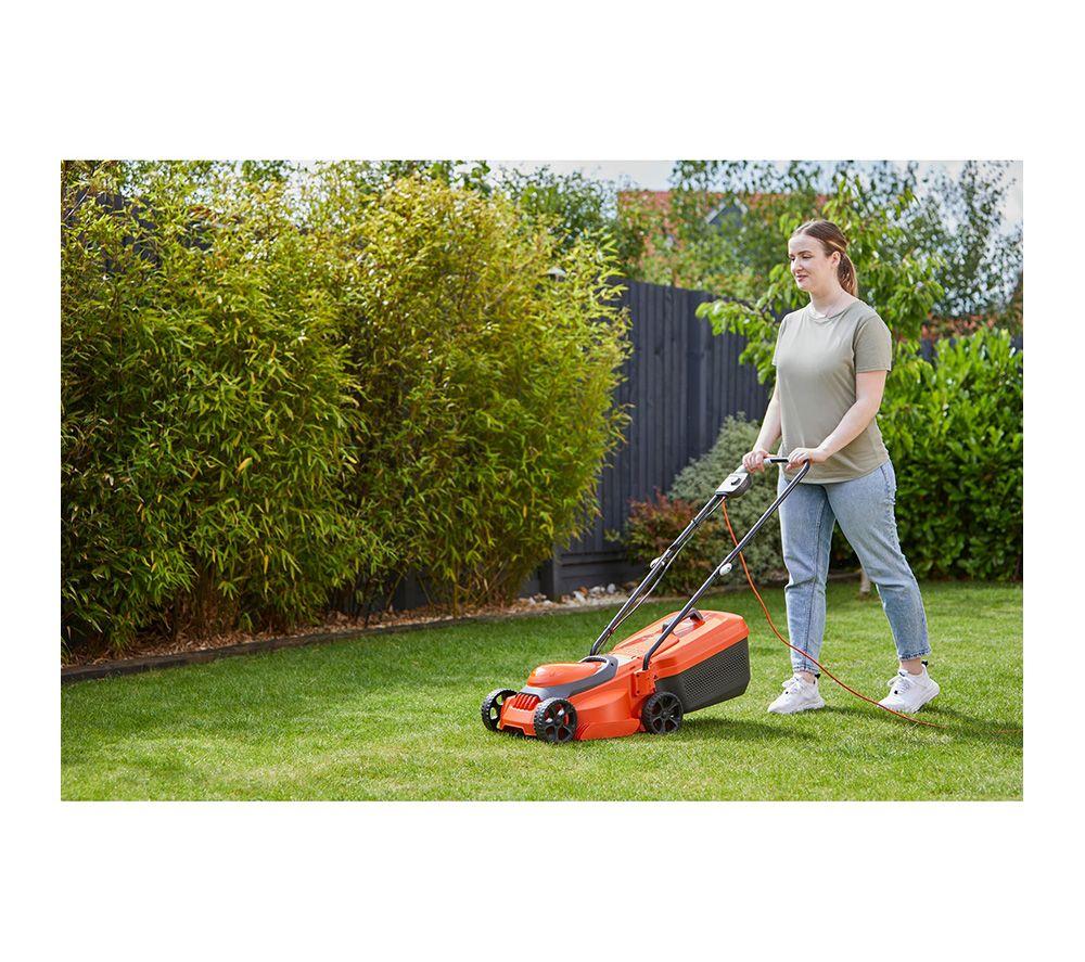 FLYMO SimpliCompact 300 Lawnmower & Mini Trim Grass Trimmer - Orange & Black image number 4 of 9