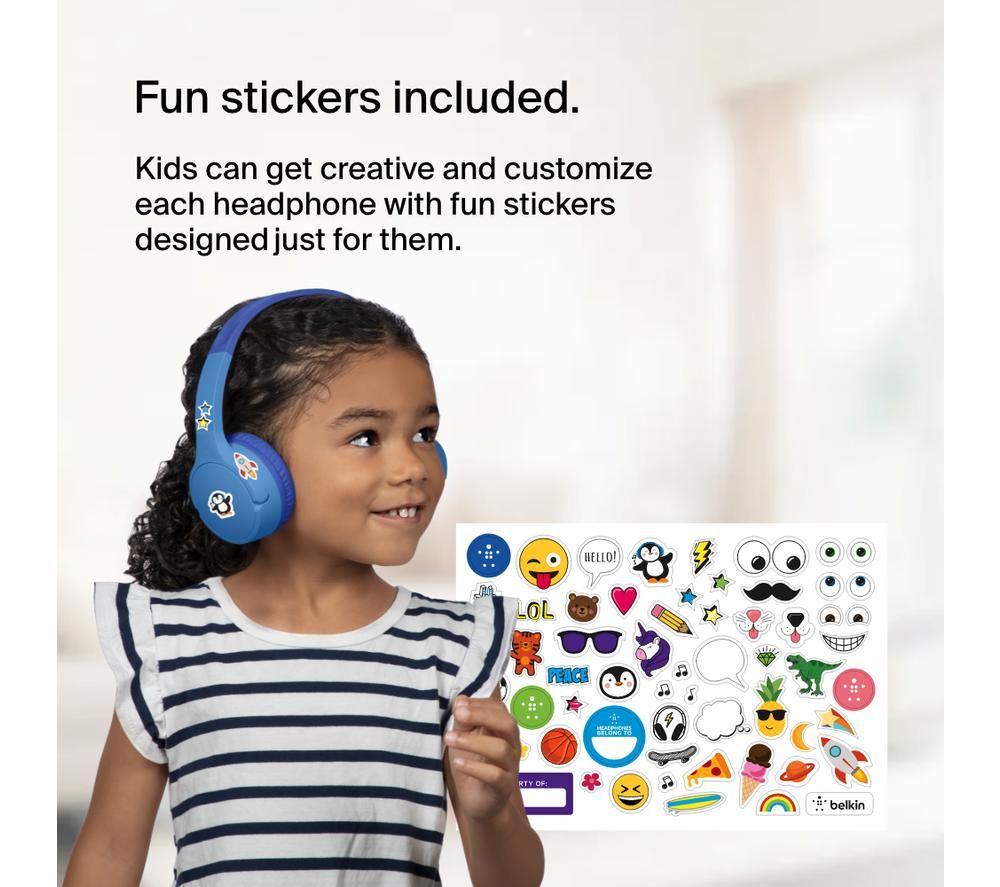 BELKIN SoundForm Mini AUD002BTBLV3 Wireless Bluetooth Kids Headphones - Blue image number 9 of 11