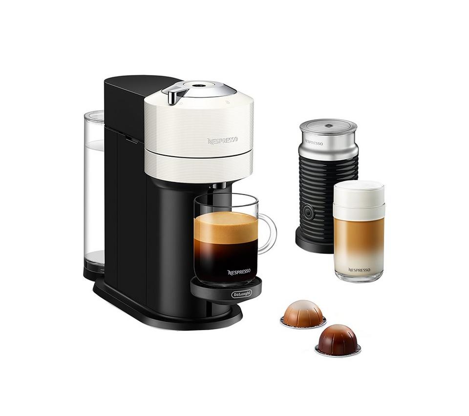 NESPRESSO by De'Longhi Vertuo Next ENV120.WAE Pod Coffee Machine with Aeroccino Milk Frother - Black & White