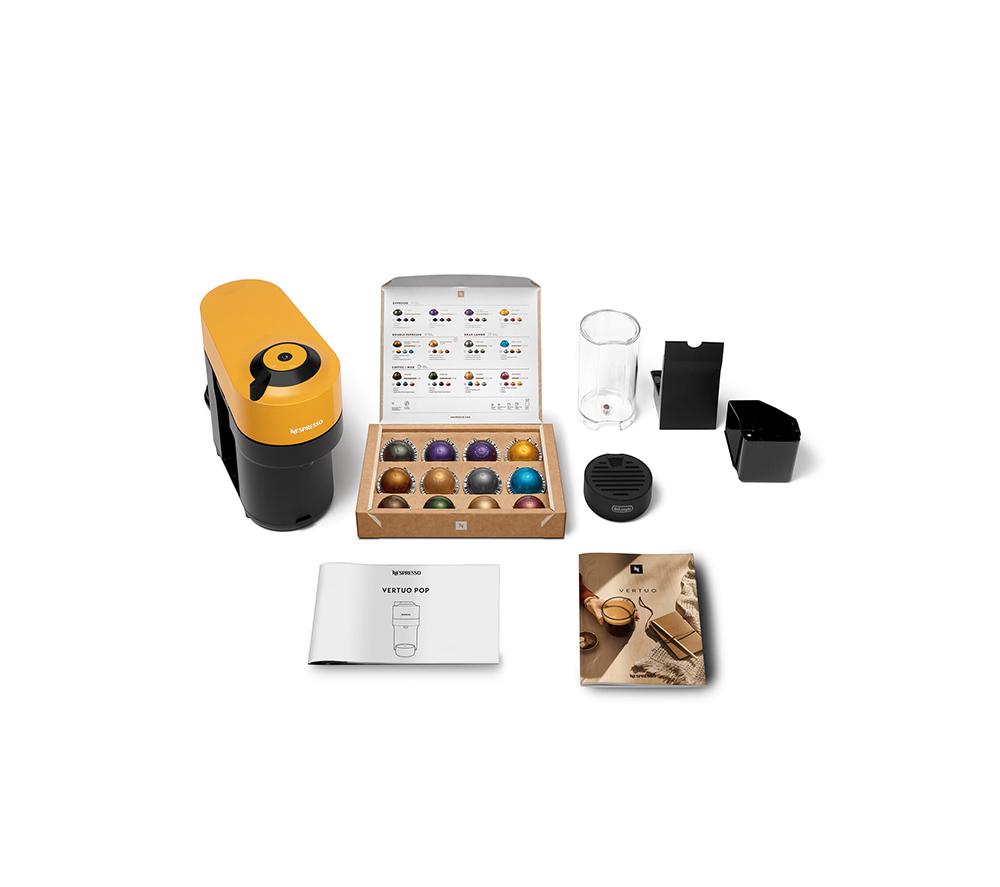 De'Longhi Nespresso Vertuo Pop ENV90.Y, koffiecupmachine, bereidt 4 kopmaten, Centrifusion-technologie, welkomstpakket inbegrepen, 1260 watt, geel