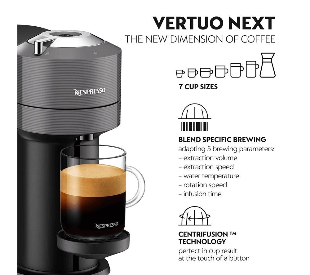 NESPRESSO by De'Longhi Vertuo Next ENV120.GYAE Pod Coffee Machine with Aeroccino Milk Frother - Grey image number 2 of 10