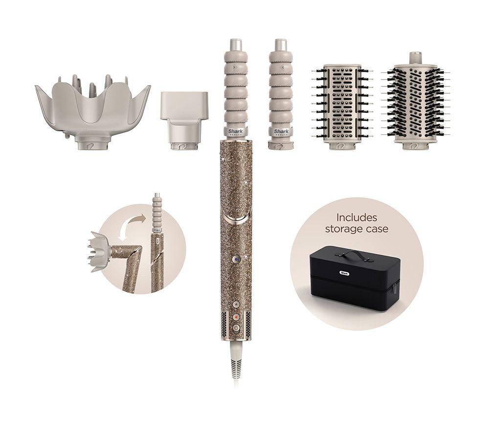 SHARK HD446JSUK Limited Edition FlexStyle Sparkle 5-in-1 Air Styler & Hair Dryer with Storage Case - Champagne Diamond
