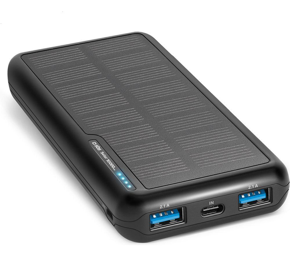 SBS 10000 mAh Portable Solar Power Bank - Black