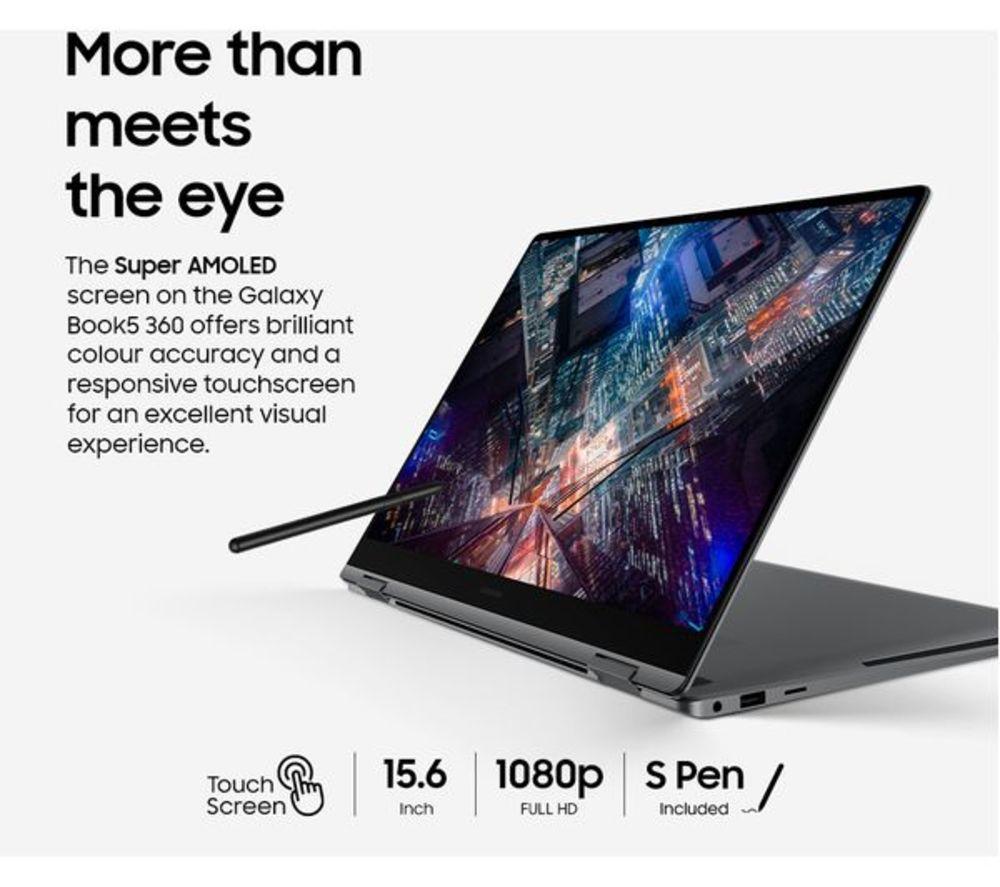 SAMSUNG Galaxy Book5 360 15.6" Refurbished 2 in 1 Laptop, Copilot+ PC - Intel&reg; Core&trade; Ultra 7, 512 GB SSD, Grey (Very good condition) image number 5 of 12