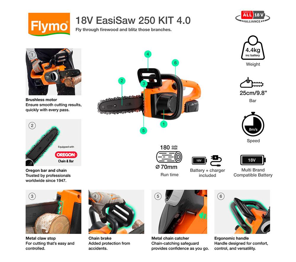 FLYMO EasiSaw 250 Cordless Chainsaw image number 2 of 12