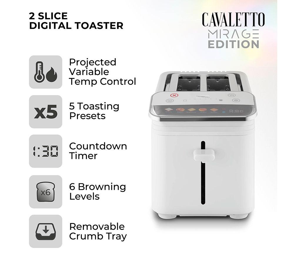 TOWER Cavaletto Mirage T20096WHT 2-Slice Toaster - White image number 2 of 9