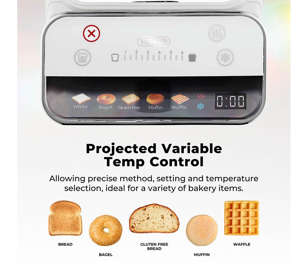 TOWER Cavaletto Mirage T20096WHT 2-Slice Toaster - White image number 3 of 9