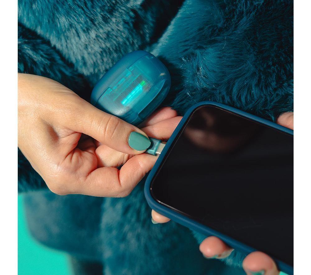 JLAB Go POP ANC Wireless Bluetooth Noise-Cancelling Earbuds - Transparent Teal image number 4 of 8