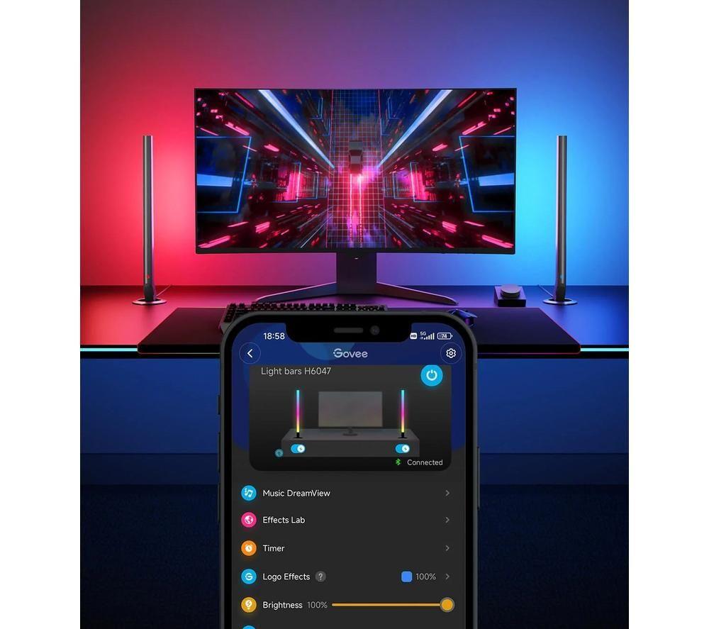 GOVEE H6047 RGBIC Gaming Light Bar with Alexa & Google Assistant - Twin Pack image number 3 of 10