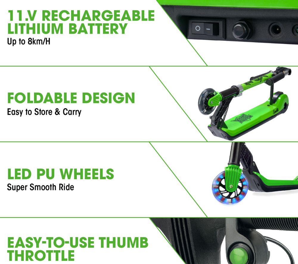 XOOTZ Elements Electric Folding Kids Scooter - Green image number 4 of 6
