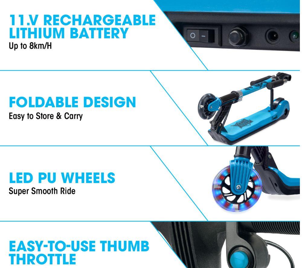 XOOTZ Elements Electric Folding Kids Scooter - Blue image number 4 of 6