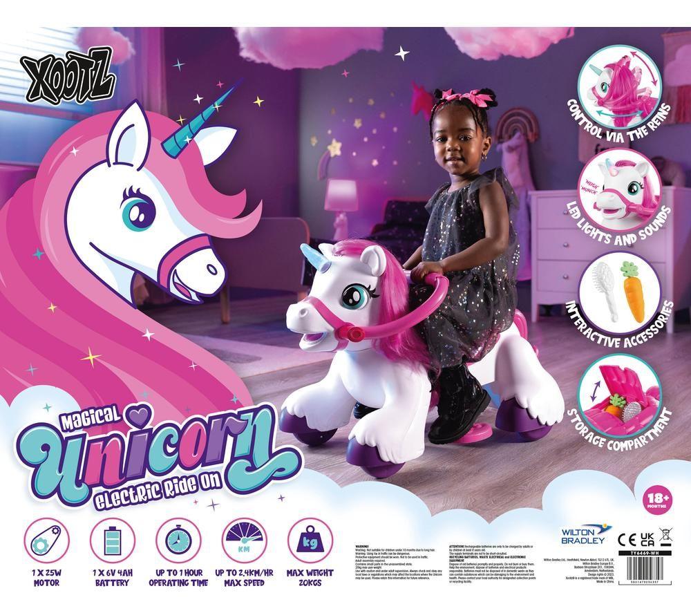 XOOTZ Magical Unicorn Kids' Electric Ride-On Toy - White & Pink image number 5 of 5