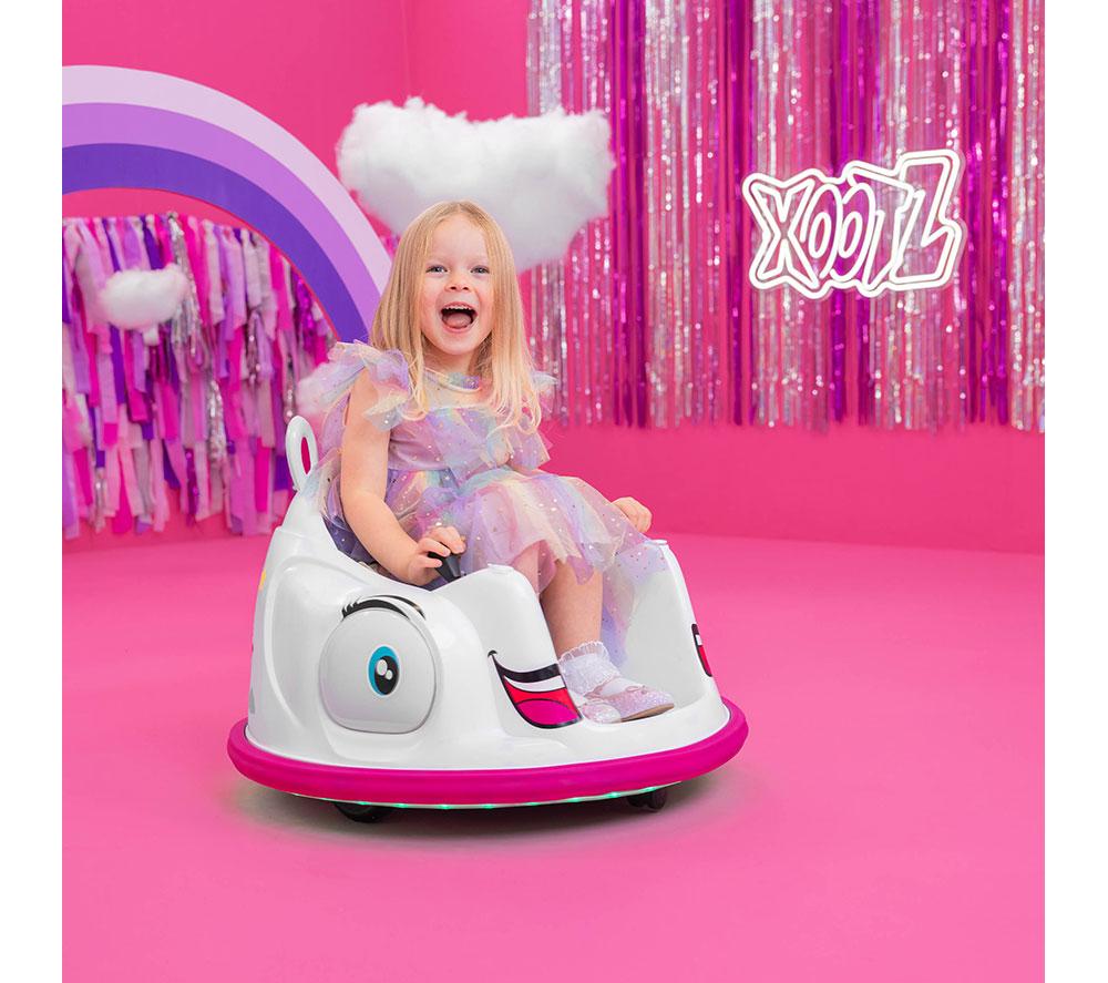 XOOTZ Unicorn Kids' Electric Bumper Car Ride-On Toy - White & Pink image number 2 of 7