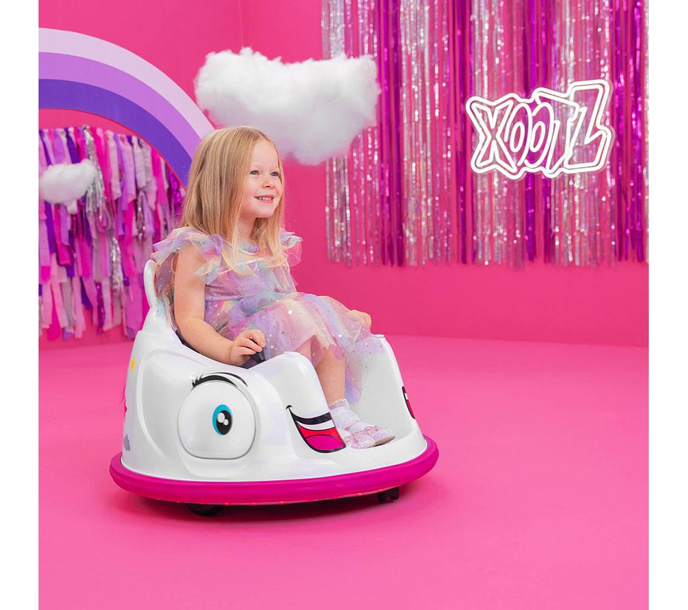 XOOTZ Unicorn Kids' Electric Bumper Car Ride-On Toy - White & Pink image number 3 of 7