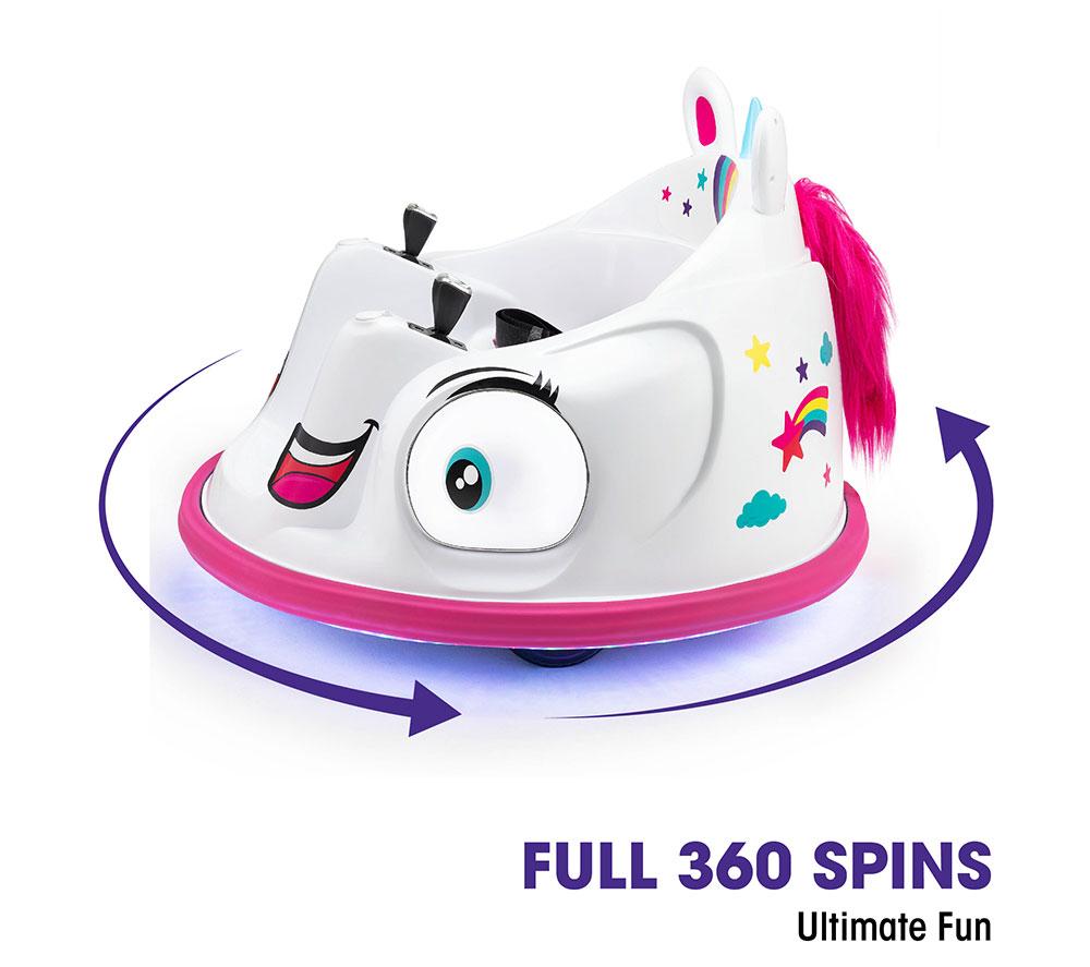 XOOTZ Unicorn Kids' Electric Bumper Car Ride-On Toy - White & Pink image number 4 of 7