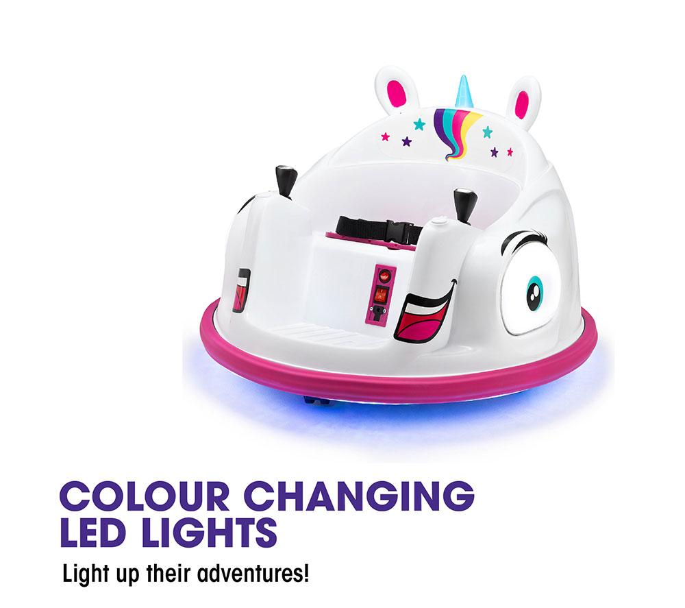 XOOTZ Unicorn Kids' Electric Bumper Car Ride-On Toy - White & Pink image number 5 of 7