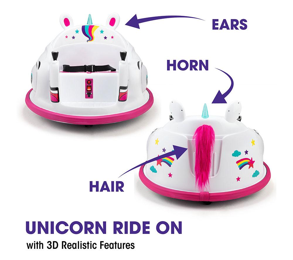XOOTZ Unicorn Kids' Electric Bumper Car Ride-On Toy - White & Pink image number 6 of 7