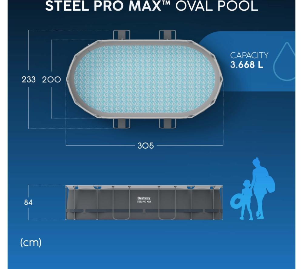 BESTWAY 10ft x 33" Steel Pro MAX BW5614AGB-25 Oval Swimming Pool - Dark Grey image number 5 of 9