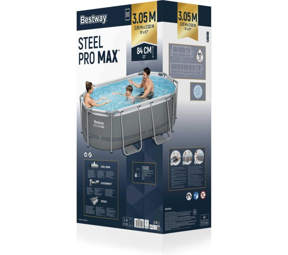 BESTWAY 10ft x 33" Steel Pro MAX BW5614AGB-25 Oval Swimming Pool - Dark Grey image number 9 of 9