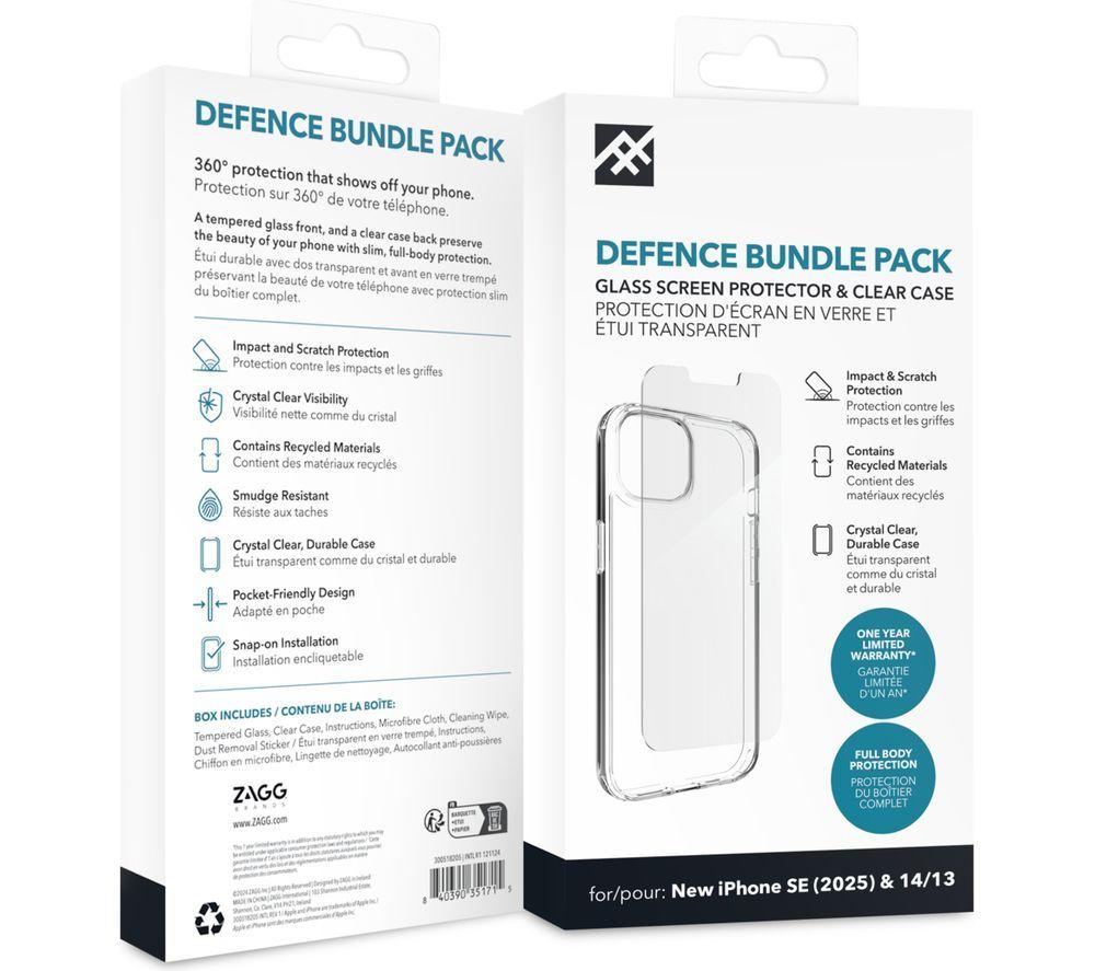 ZAGG Defence iPhone 17e / 16e / 14 / 13 Clear Case & Screen Protector Bundle image number 2 of 3