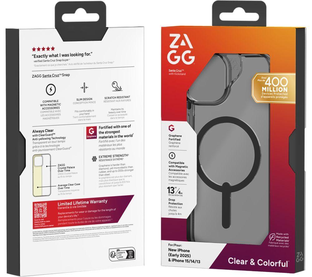 ZAGG Santa Cruz iPhone 17e / 16e / 15 / 14 / 13 Case - Clear & Black image number 2 of 3