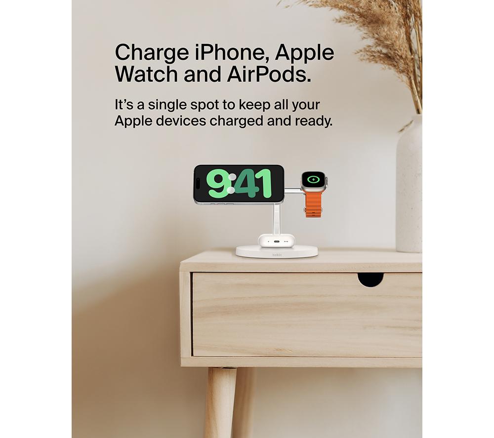 BELKIN BoostCharge Pro Qi2 3-in-1 Magnetic 15 W Wireless Charging Stand - White image number 5 of 8