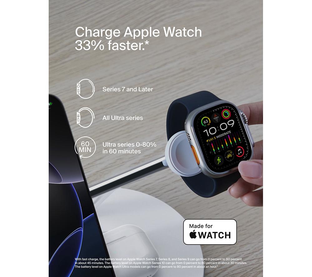 BELKIN BoostCharge Pro Qi2 3-in-1 Magnetic 15 W Wireless Charging Stand - White image number 7 of 8