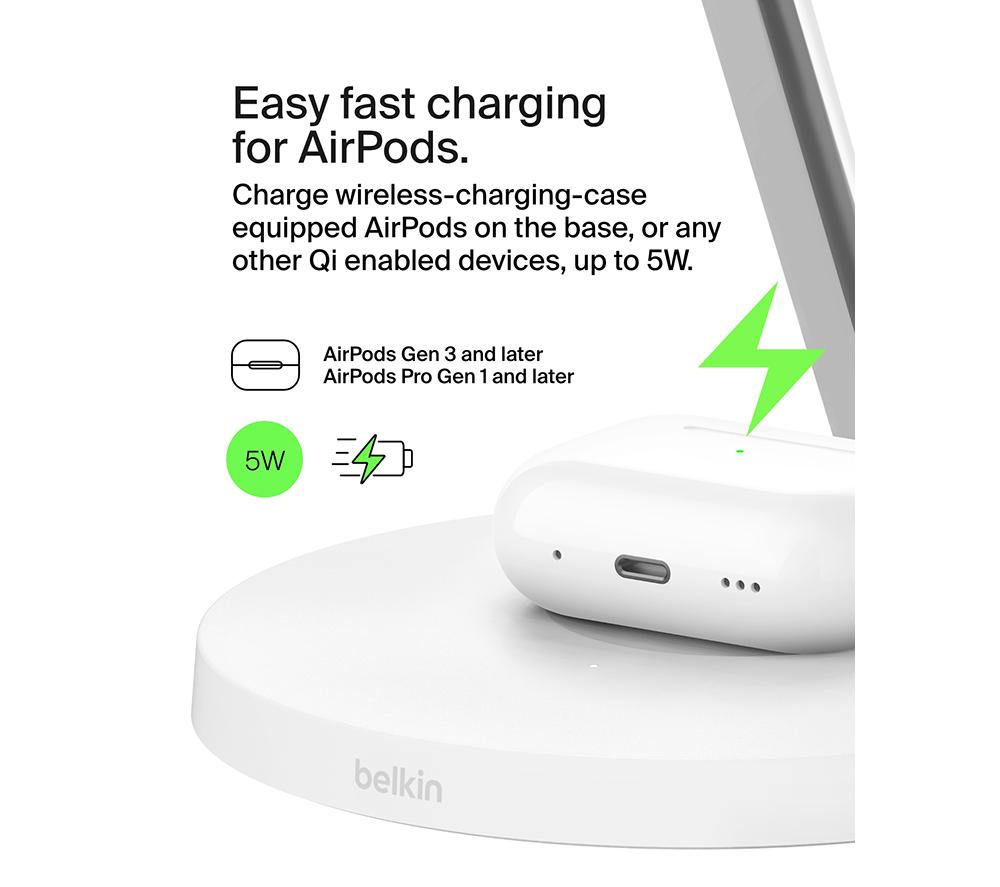 BELKIN BoostCharge Pro Qi2 3-in-1 Magnetic 15 W Wireless Charging Stand - White image number 8 of 8