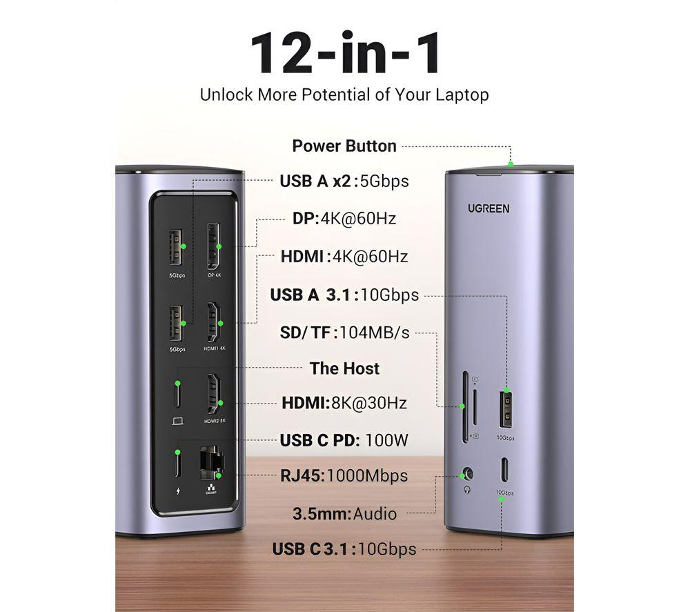 UGREEN Revodok Pro 100 W 12-Port USB Type-C Docking Station image number 8 of 8