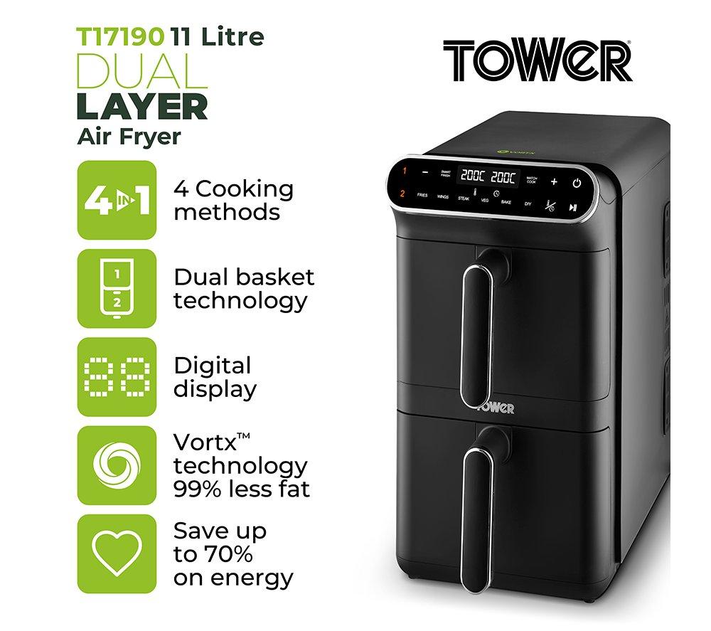 TOWER Vortx T17190 Dual Basket Air Fryer - Black image number 2 of 8