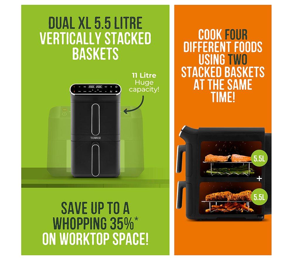TOWER Vortx T17190 Dual Basket Air Fryer - Black image number 3 of 8