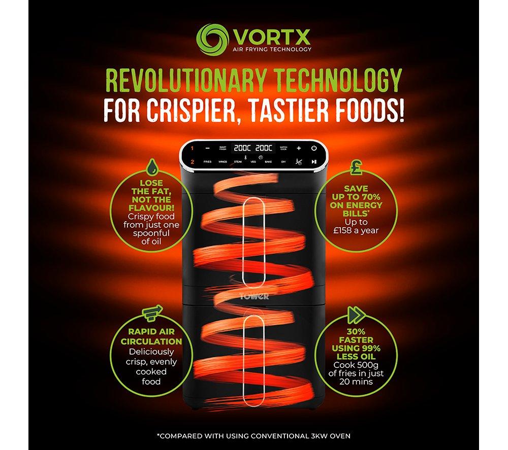 TOWER Vortx T17190 Dual Basket Air Fryer - Black image number 5 of 8