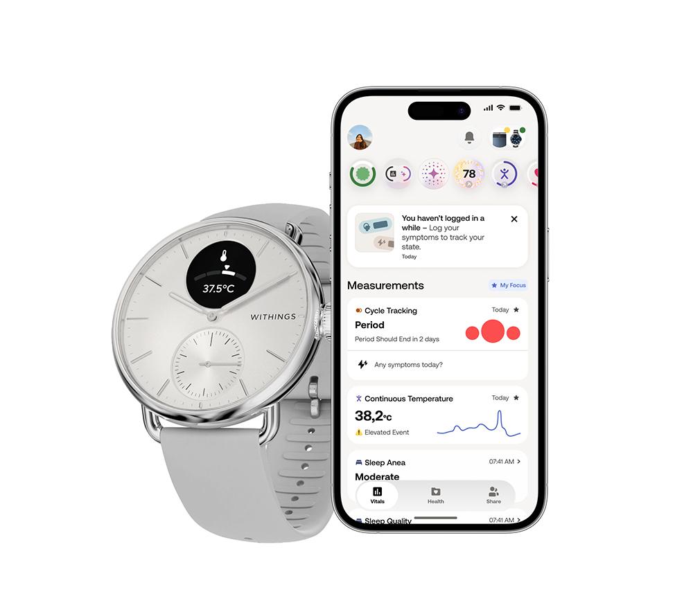WITHINGS ScanWatch 2 Hybrid Smart Watch - White, 38 mm image number 2 of 9